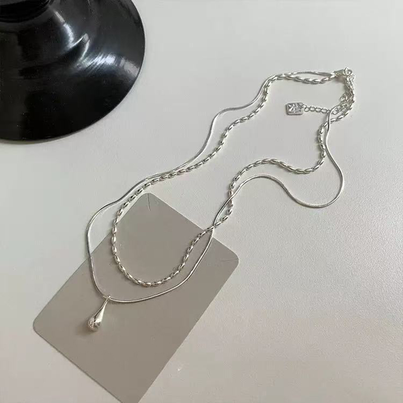 Layered Necklace Set - حقيقي 925 فضة مزدوجة الطبقات سلسلة