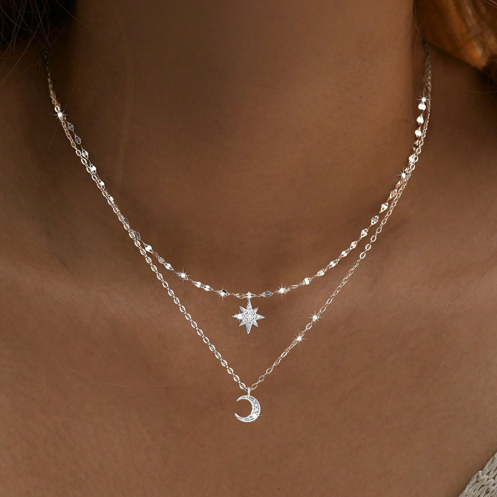 قلادة على شكل قمر من الفضة الإ - مراجعة Layered Necklace Set وسعره