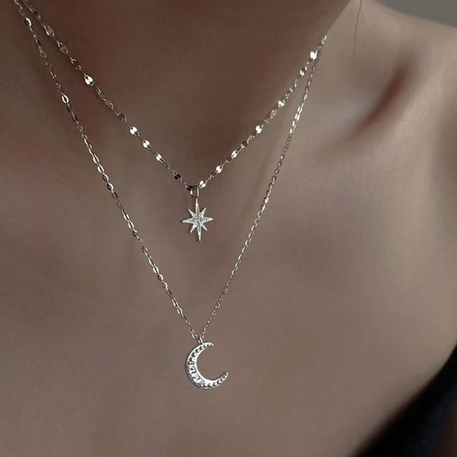 قلادة على شكل قمر من الفضة الإ - مراجعة Layered Necklace Set وسعره